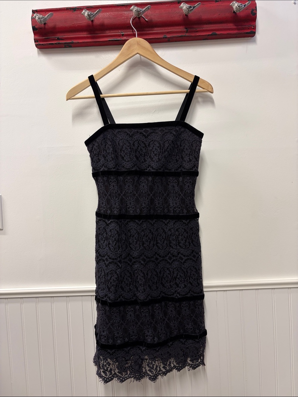 Vintage Velvet Velour Black gray laced dress Rimini dress Shaw burnout sz 2 XS